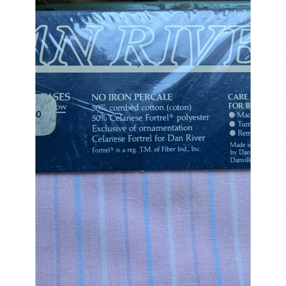 VTG NEW‎ USA Dan River TWO KING PILLOWCASES 20 X 40 Pink& Light Blue Stripes